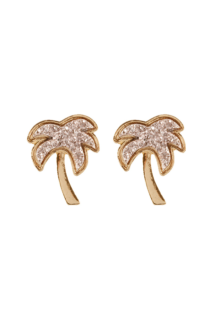 METAL DRUZY PALM TREE POST EARRINGS
