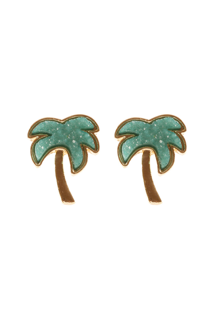 METAL DRUZY PALM TREE POST EARRINGS