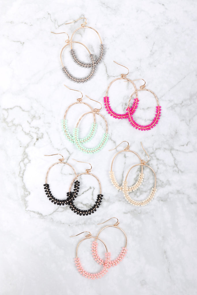 HOOP TEXTURED HALF BEADED EARRINGS