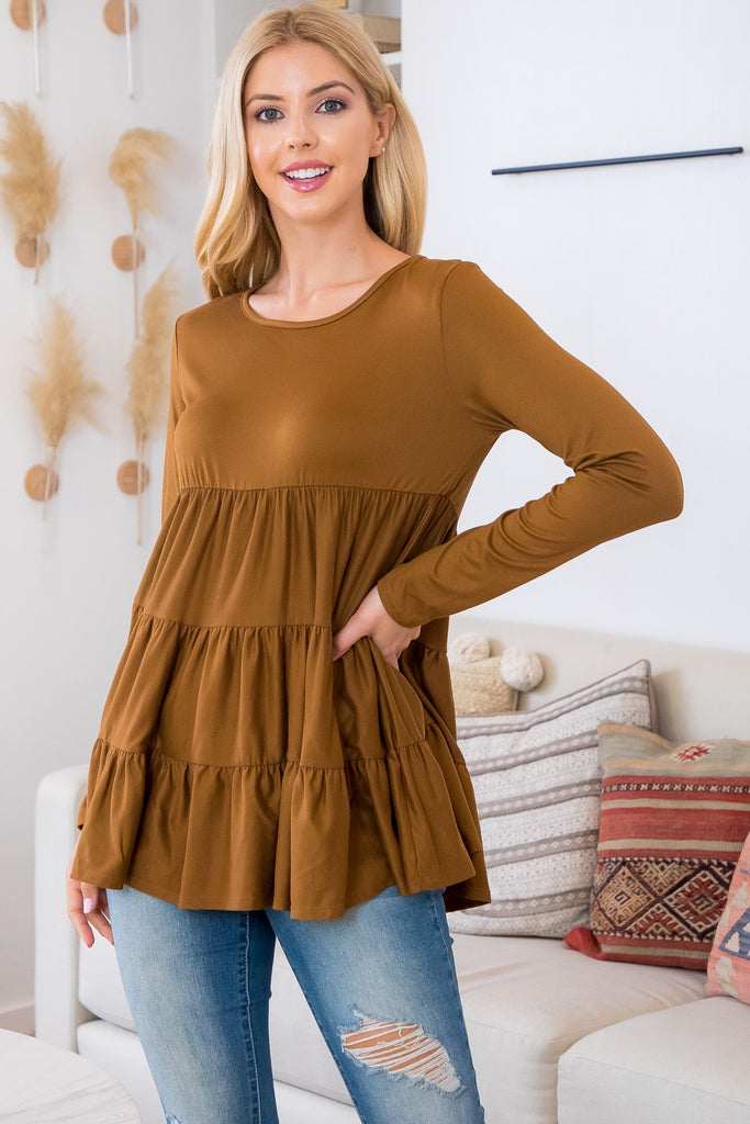Solid Long Sleeve Tiered Top 1
