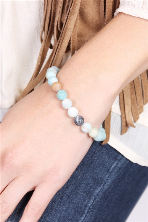 MULTICOLOR 8mm NATURAL BEAD STRETCH BRACELET