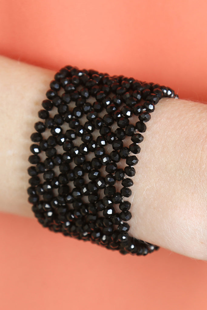 GLASS BEADS MESH WIDE STRETCH BRACELET