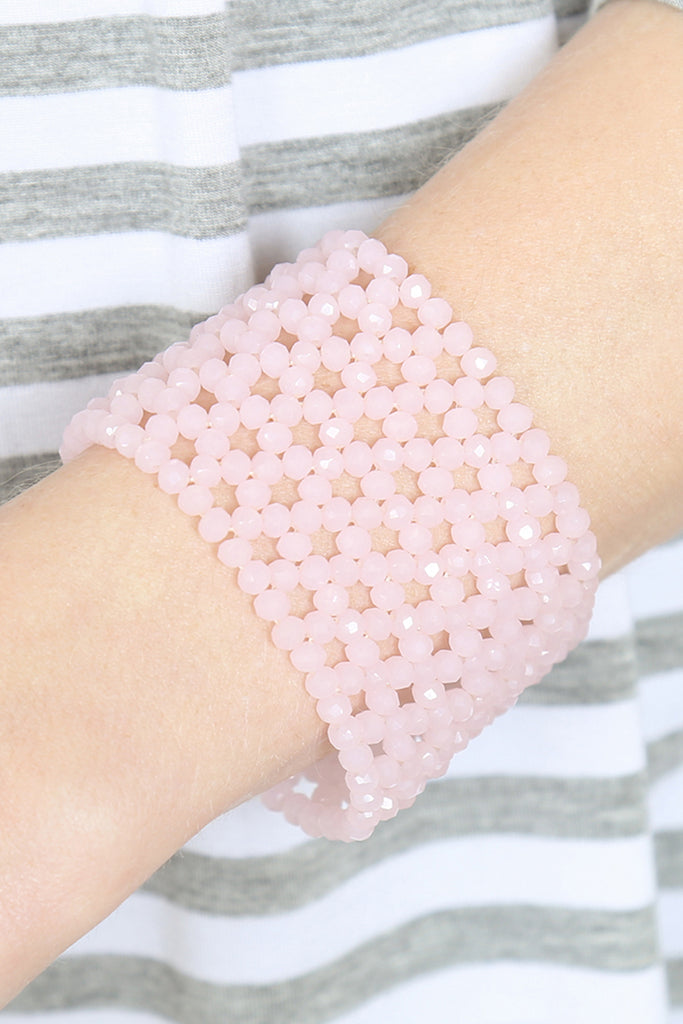 GLASS BEADS MESH WIDE STRETCH BRACELET