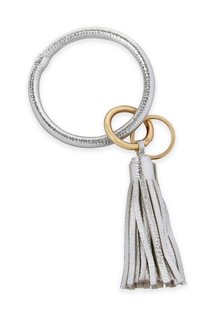 LEATHER COATED KEY RING WITH LEATHER TASSEL