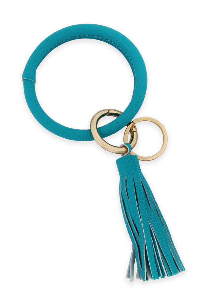 LEATHER COATED KEY RING WITH LEATHER TASSEL