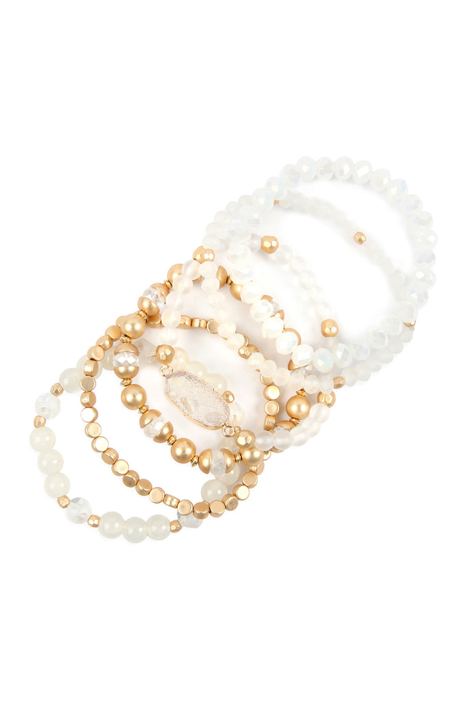 Solid Tone Stone Beads Charm Bracelet by Aloha 808: White