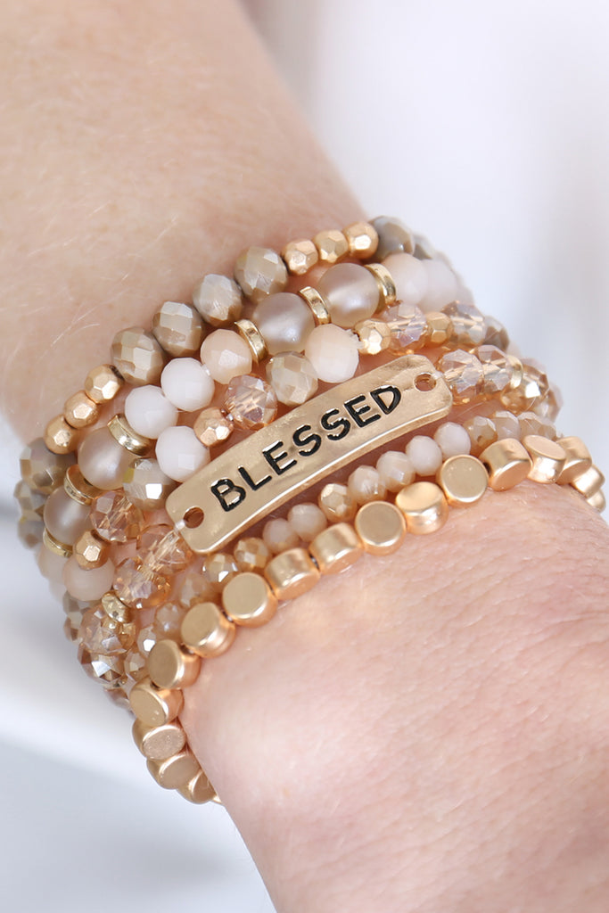 "BLESSED" CHARM MIXED BEADS BRACELET