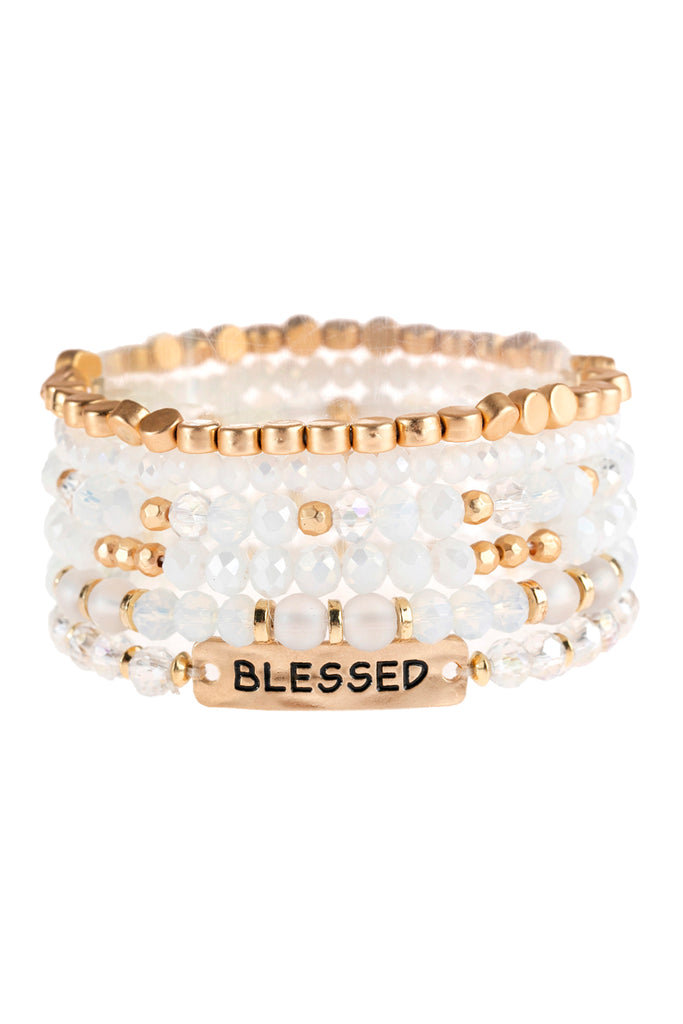 "BLESSED" CHARM MIXED BEADS BRACELET