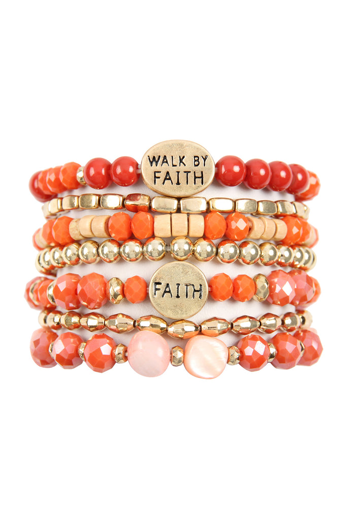 "WALK BY FAITH" CHARM MIX BEADS BRACELET