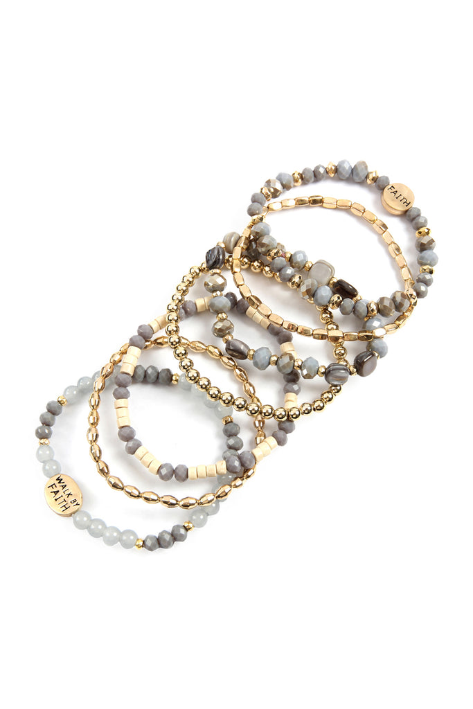 "WALK BY FAITH" CHARM MIX BEADS BRACELET