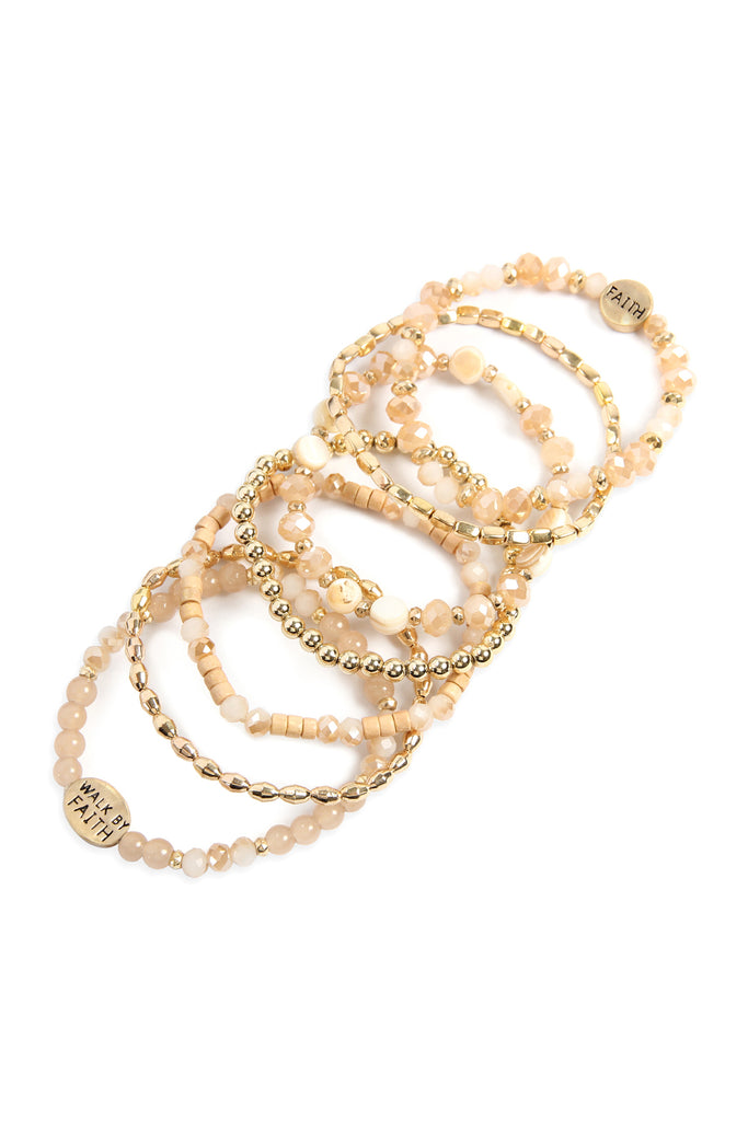 "WALK BY FAITH" CHARM MIX BEADS BRACELET