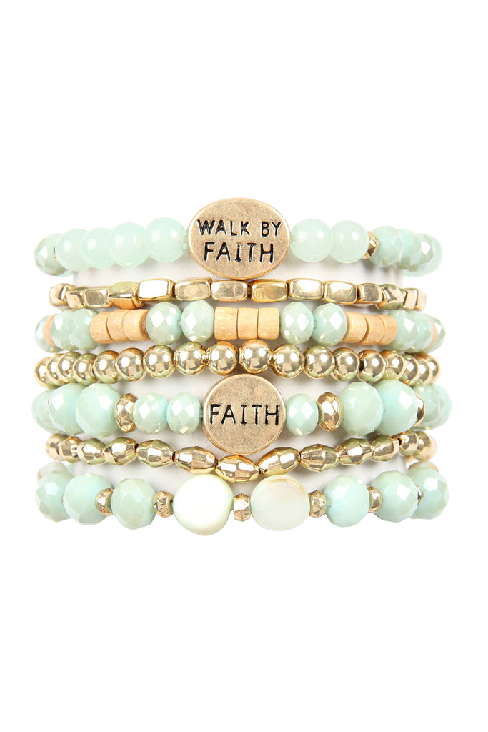 "WALK BY FAITH" CHARM MIX BEADS BRACELET
