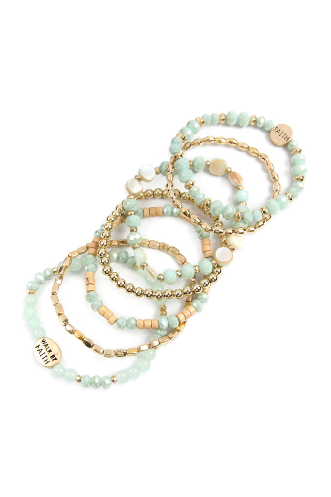 "WALK BY FAITH" CHARM MIX BEADS BRACELET