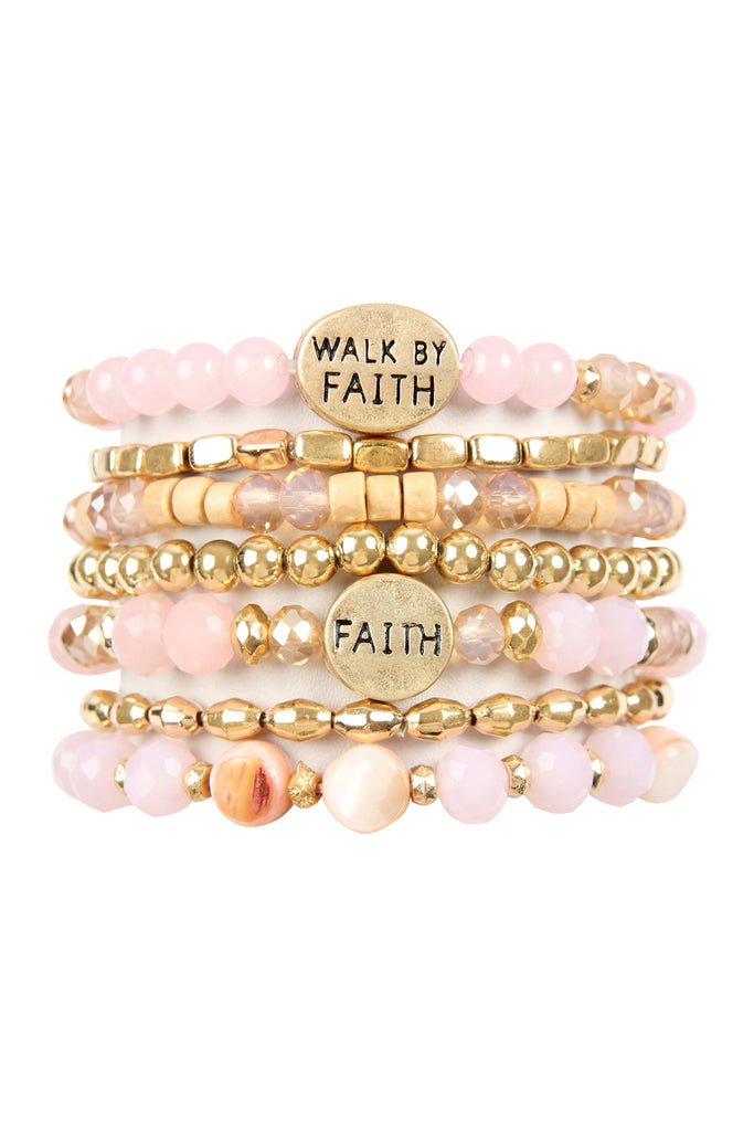 "WALK BY FAITH" CHARM MIX BEADS BRACELET