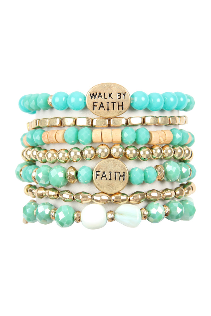 "WALK BY FAITH" CHARM MIX BEADS BRACELET