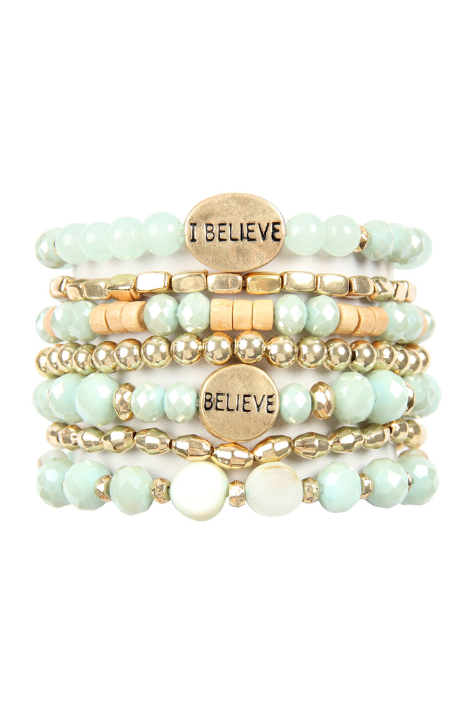 "I BELIEVE" CHARM MIX BEADS BRACELET