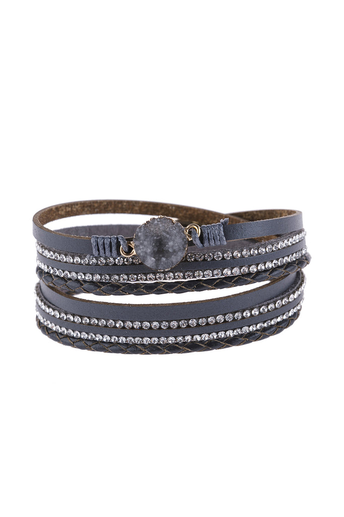 RHINESTONE ENCRUSTED DRUZY WRAP BRACELET