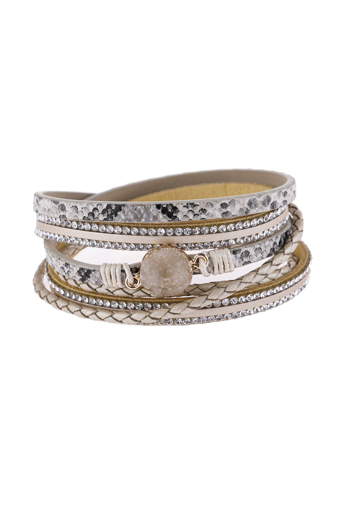 RHINESTONE ENCRUSTED DRUZY WRAP BRACELET