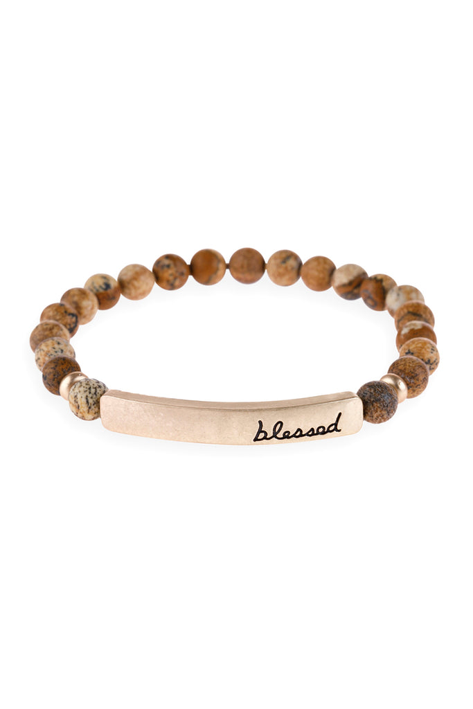 HDB3009 - "BLESSED" NATURAL STONE BEADS STRETCH BRACELET