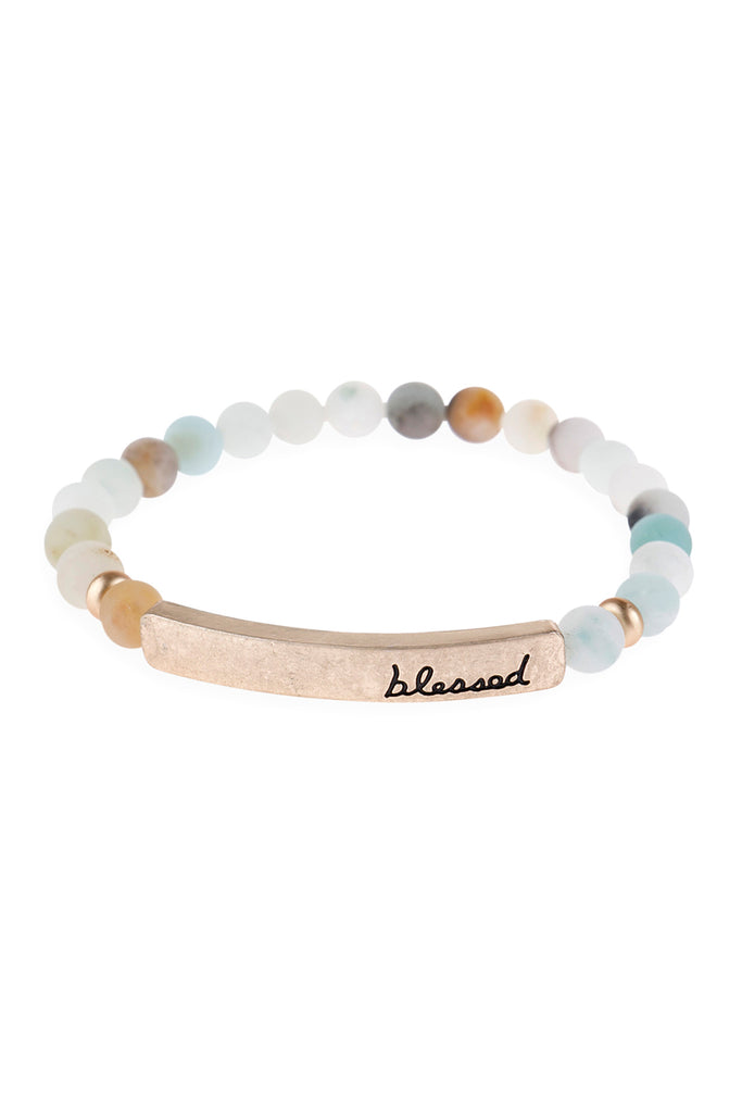 HDB3009 - "BLESSED" NATURAL STONE BEADS STRETCH BRACELET