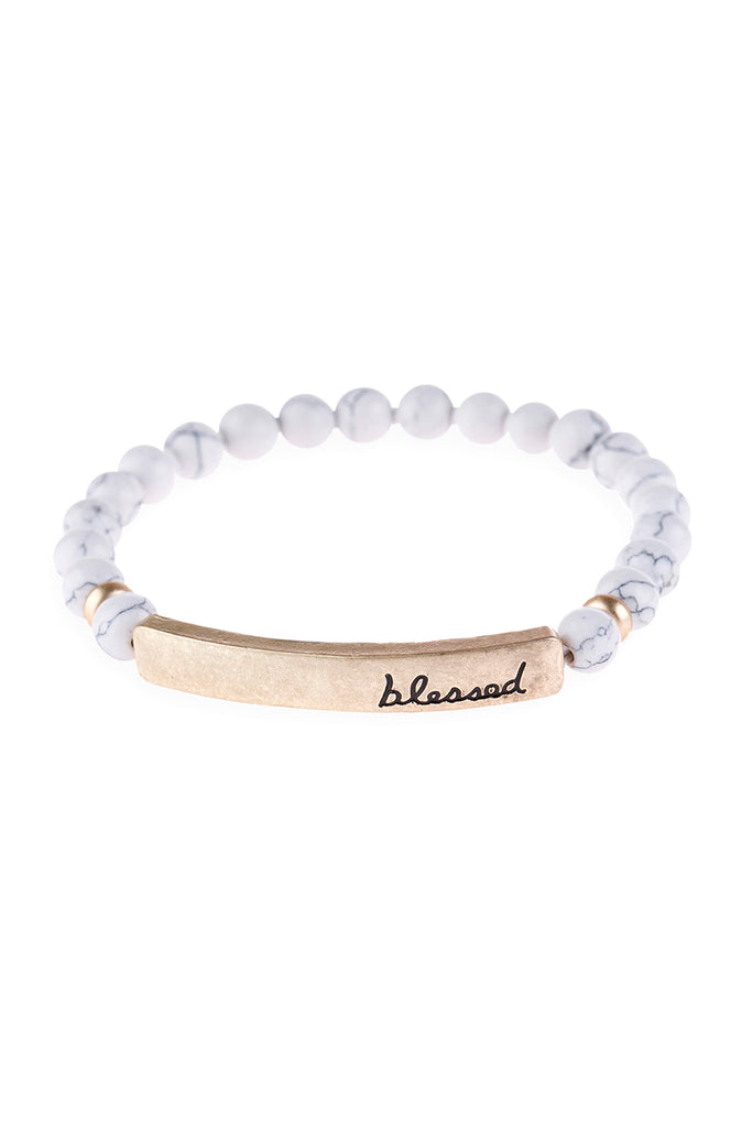 HDB3009 - "BLESSED" NATURAL STONE BEADS STRETCH BRACELET