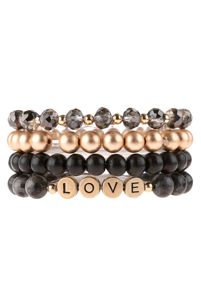 "LOVE" CHARM MULTILINE BEADED BRACELET