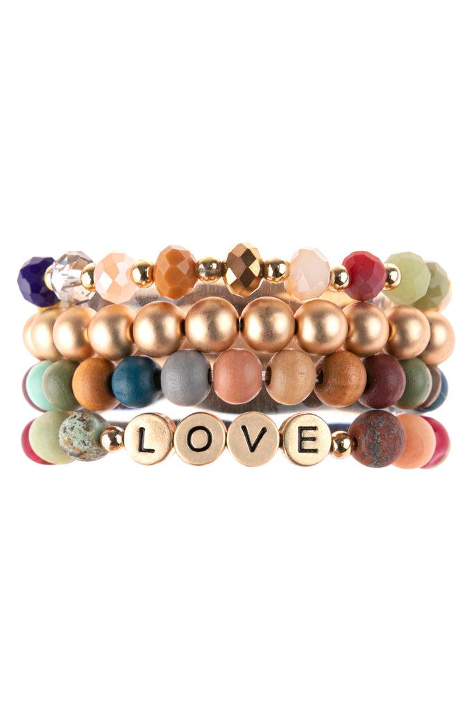 "LOVE" CHARM MULTILINE BEADED BRACELET