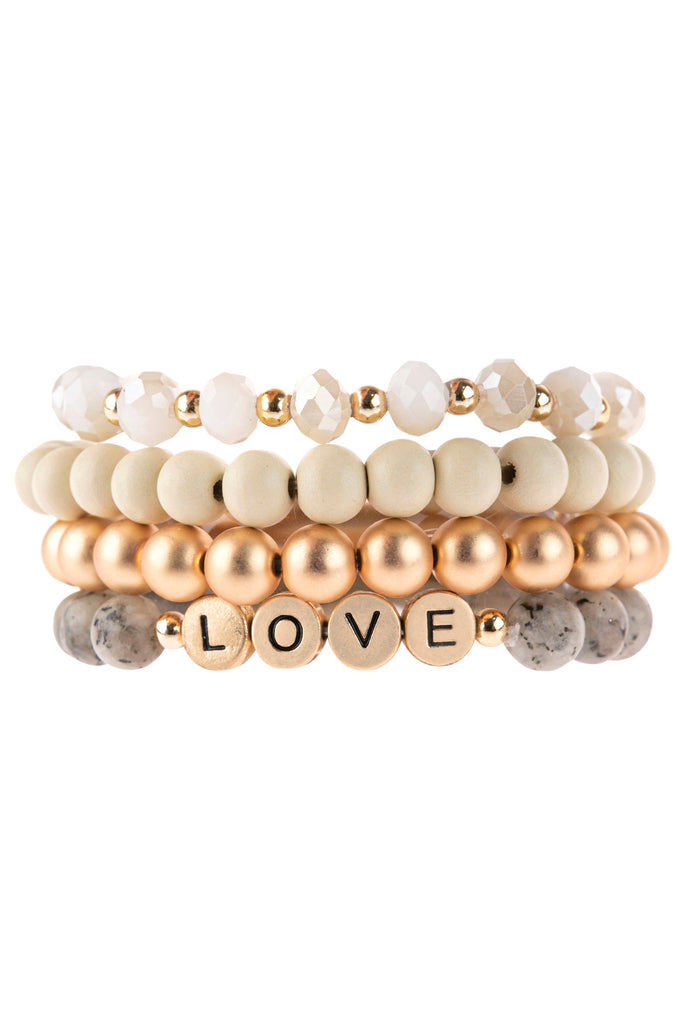 "LOVE" CHARM MULTILINE BEADED BRACELET