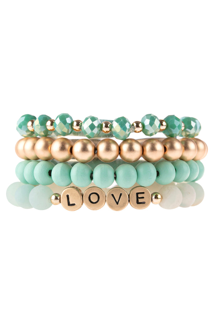 "LOVE" CHARM MULTILINE BEADED BRACELET