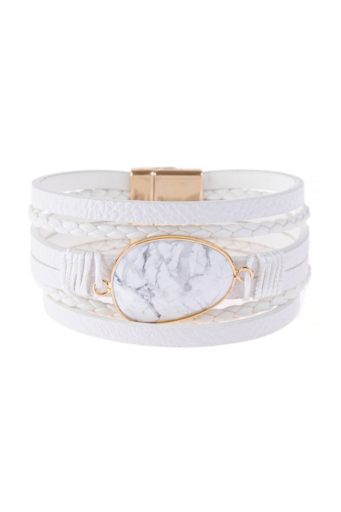 MULTI LINE LEATHER WITH MAGNETIC LOCK CHARM BRACELET