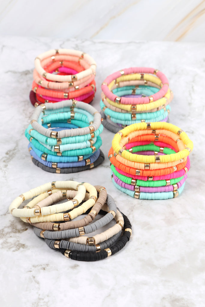 Multiline Fimo Bead Stretch Bracelets