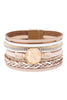 HDB3273 - LEATHER WRAP WITH CRYSTAL CHARM MAGNETIC LOCK BRACELET