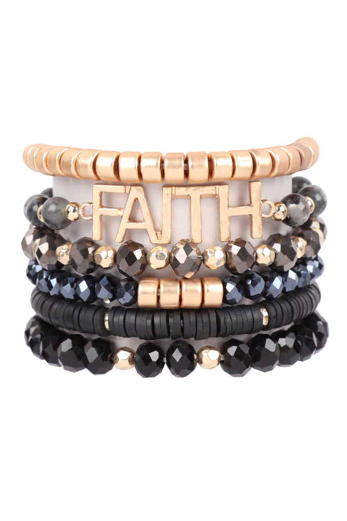 "FAITH" MIXED BEADS CHARM BRACELET