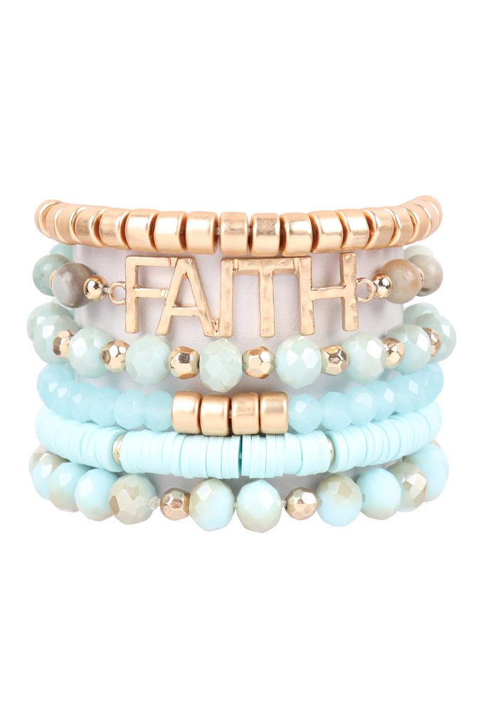 "FAITH" MIXED BEADS CHARM BRACELET