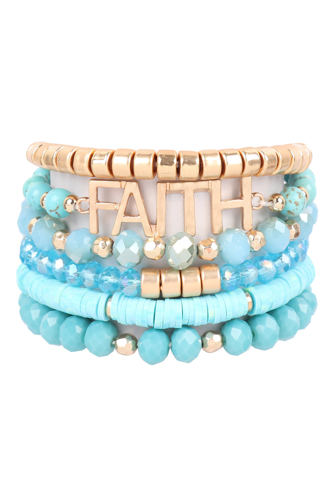 "FAITH" MIXED BEADS CHARM BRACELET