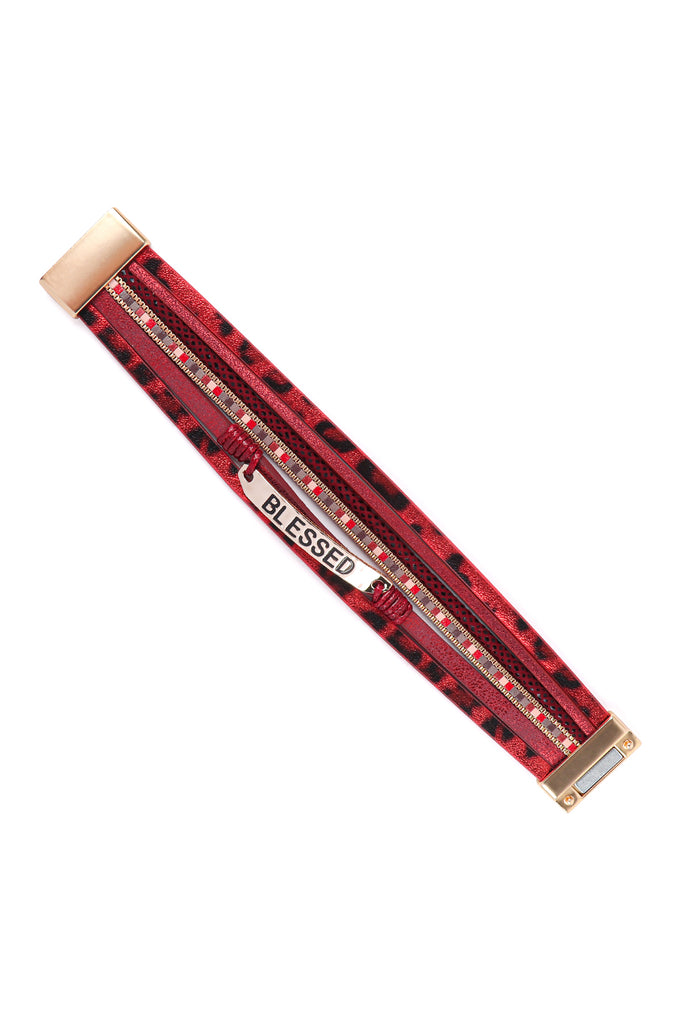 HDB3467 - BLESSED LEOPARD PRINT LEATHER MAGNETIC LOCK BRACELET
