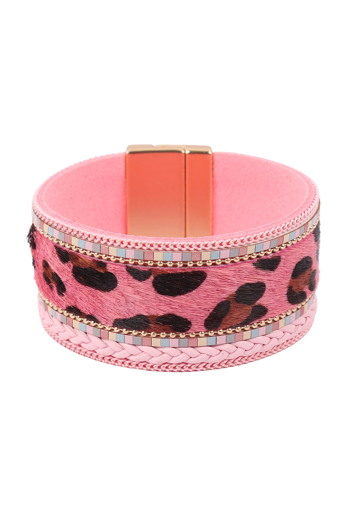 HDB3473 - ANIMAL PRINT LEATHER MAGNETIC LOCK BRACELET