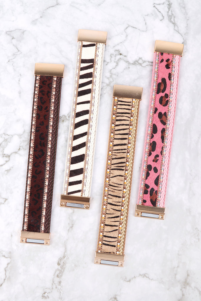 HDB3473 - ANIMAL PRINT LEATHER MAGNETIC LOCK BRACELET