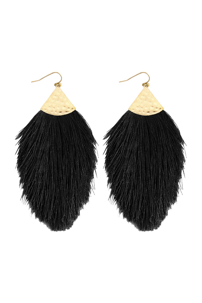 TASSEL WITH HAMMERED METAL HOOK DROP EARRINGS