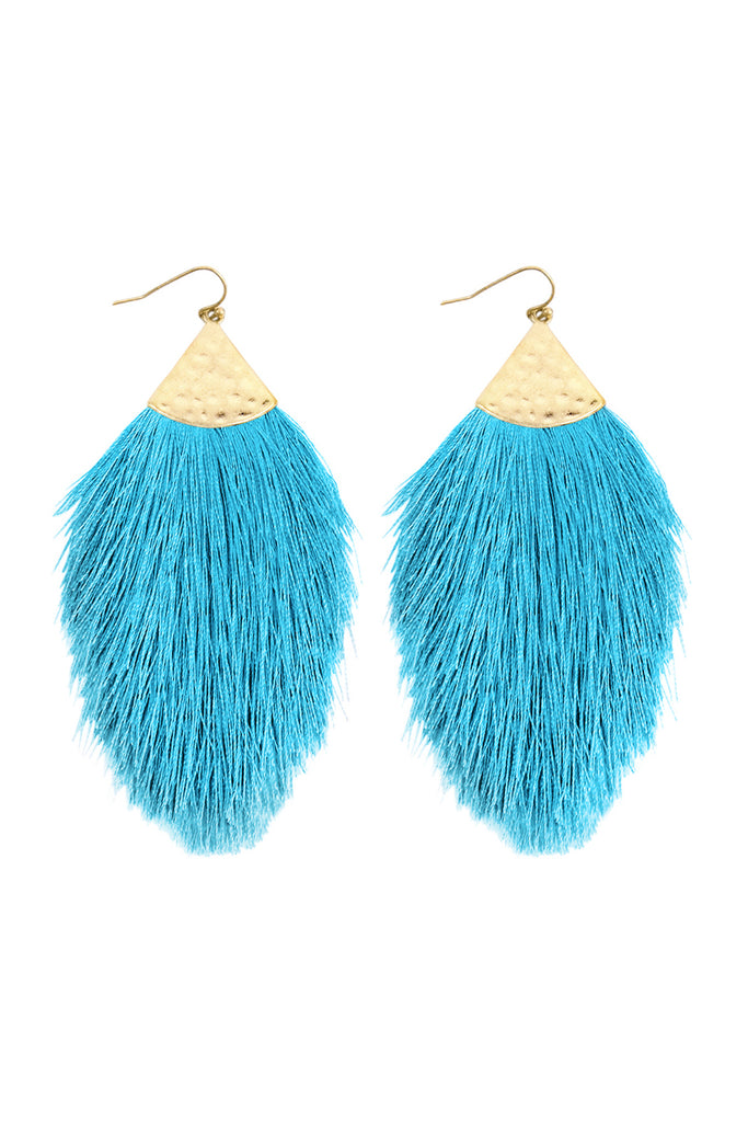 TASSEL WITH HAMMERED METAL HOOK DROP EARRINGS