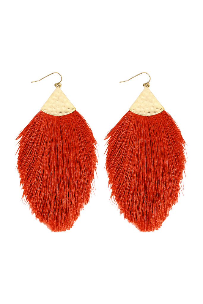 TASSEL WITH HAMMERED METAL HOOK DROP EARRINGS