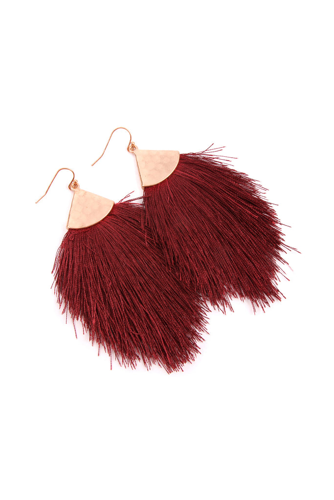 TASSEL WITH HAMMERED METAL HOOK DROP EARRINGS