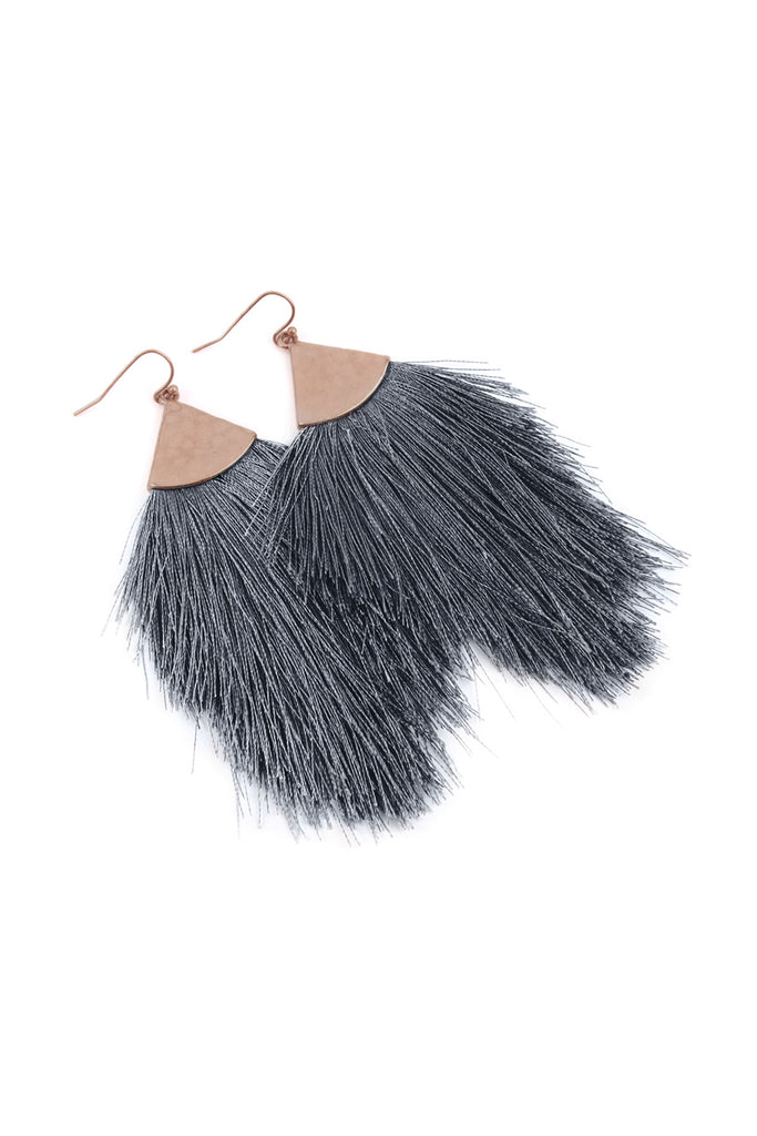 TASSEL WITH HAMMERED METAL HOOK DROP EARRINGS