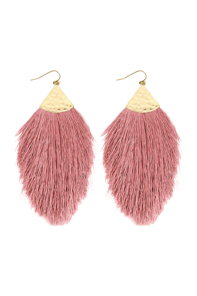 TASSEL WITH HAMMERED METAL HOOK DROP EARRINGS