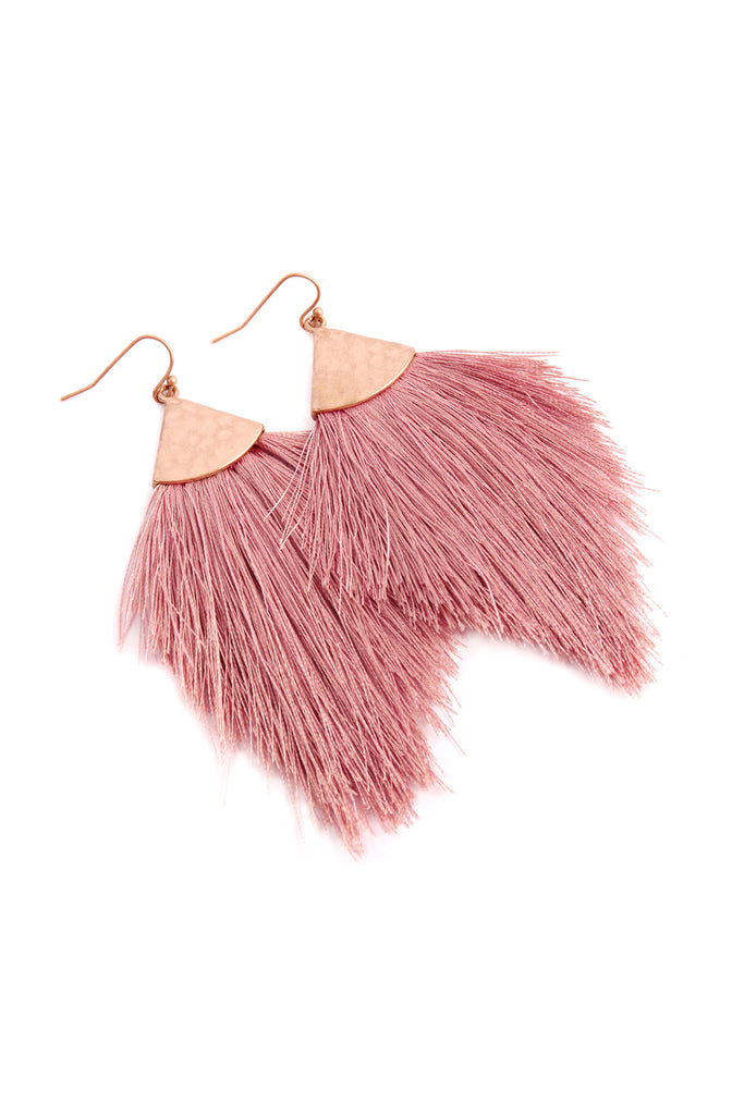 TASSEL WITH HAMMERED METAL HOOK DROP EARRINGS