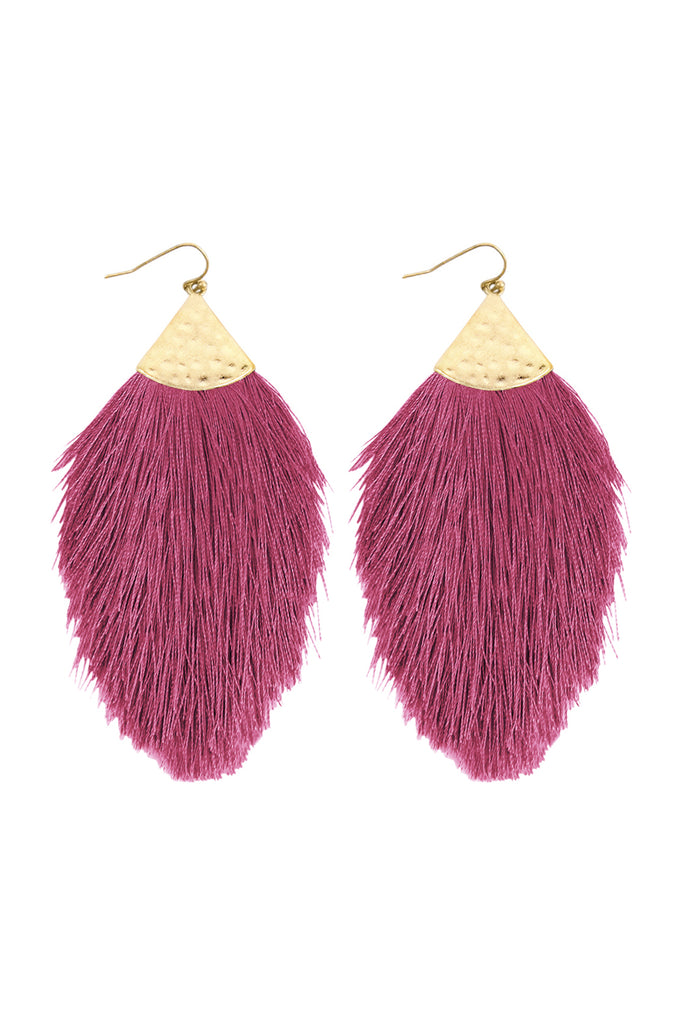 TASSEL WITH HAMMERED METAL HOOK DROP EARRINGS