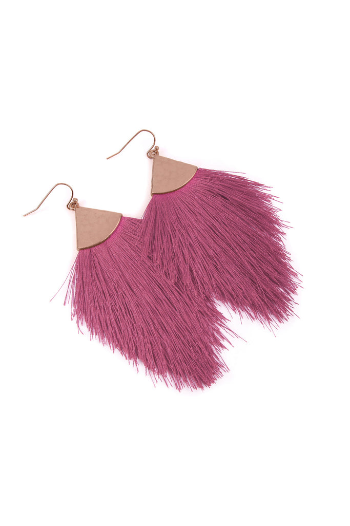 TASSEL WITH HAMMERED METAL HOOK DROP EARRINGS