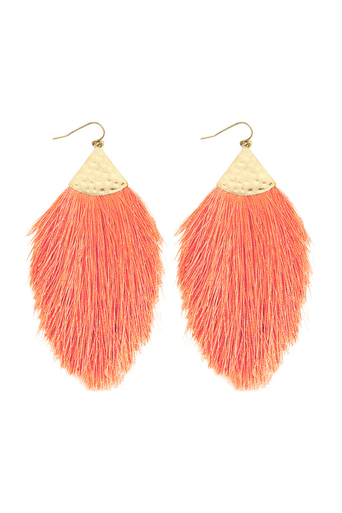 TASSEL WITH HAMMERED METAL HOOK DROP EARRINGS