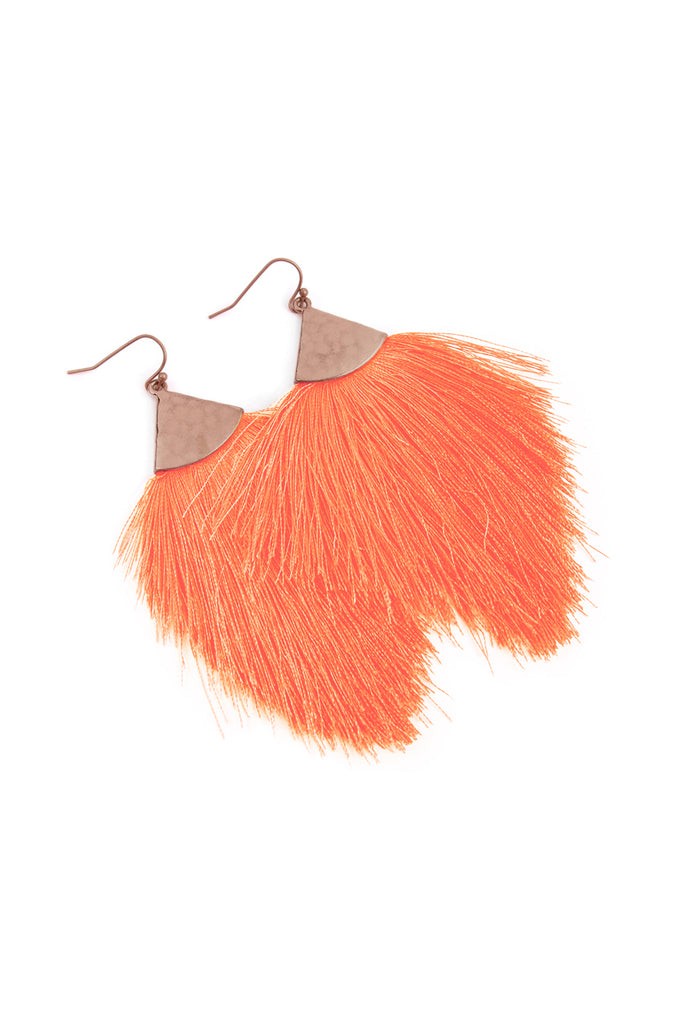 TASSEL WITH HAMMERED METAL HOOK DROP EARRINGS