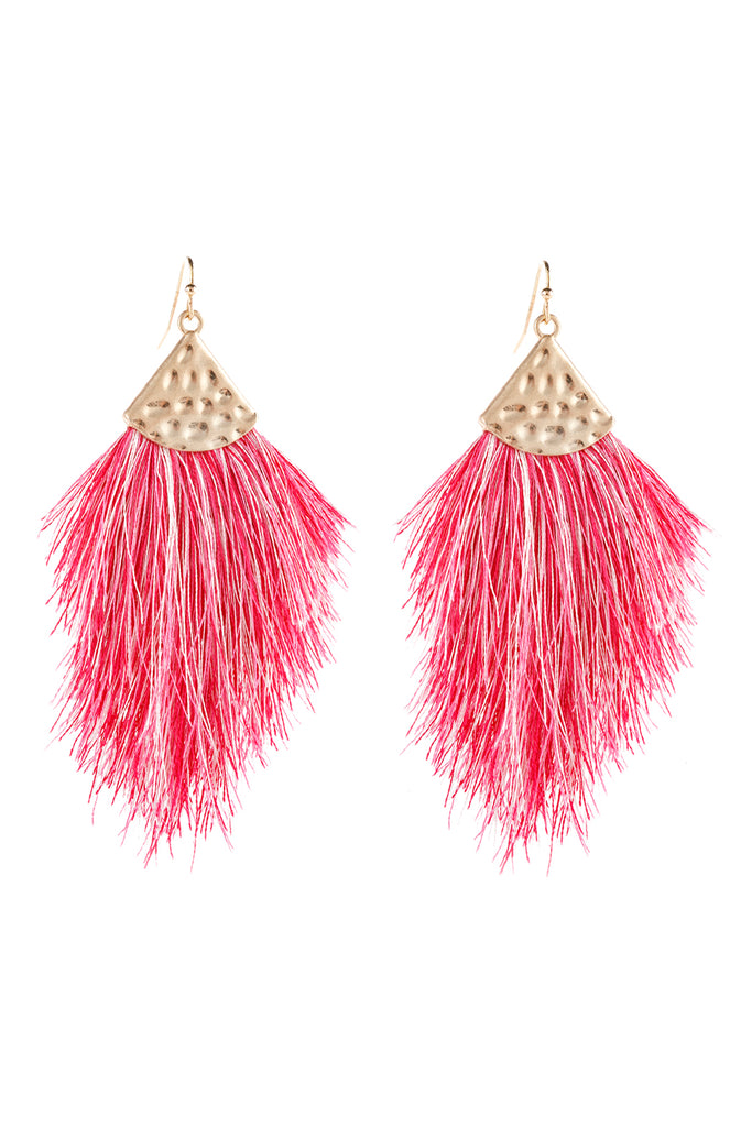 TASSEL WITH HAMMERED METAL HOOK DROP EARRINGS